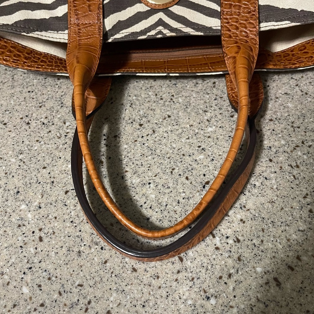 Michael Kors Zebra Print Canvas and Croc Trim Leather Tote Shoulder Handbag - Picture 6 of 16